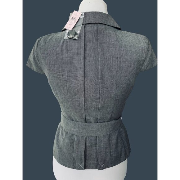 ANN TAYLOR LOFT LADIES PETITE LINED GRAY TWEED BUTTON UP BELTED SS JACKET NWT 4P - Picture 7 of 9